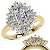 Art Deco Emerald / Radiant and Baguette Moissanite Engagement Ring