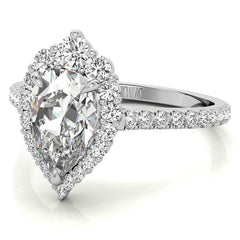 Pear Moissanite Graduated Halo Engagement Ring