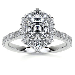 Asscher Moissanite Graduated Halo Engagement Ring