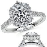 Asscher Moissanite Graduated Halo Engagement Ring