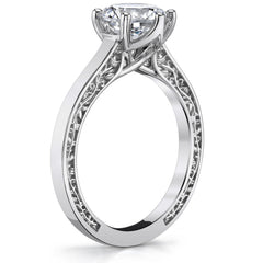 Six-Prong Trellis Solitaire Ring with Plain Shank & Vine Design