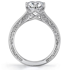 Six-Prong Trellis Solitaire Ring with Plain Shank & Vine Design