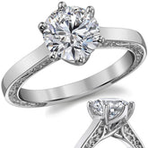 Six-Prong Trellis Solitaire Ring with Plain Shank & Vine Design