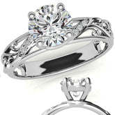 Filigree Scroll Round Brilliant Moissanite Engagement Ring