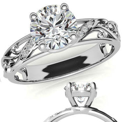 Filigree Scroll Round Brilliant Moissanite Engagement Ring