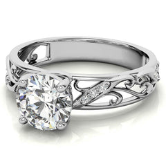 Filigree Scroll Round Brilliant Moissanite Engagement Ring