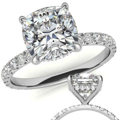 Cushion Moissanite Engagement Ring with Hidden Halo