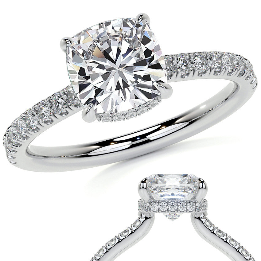 Cushion 4-Prong Hidden Halo Moissanite Engagement Ring