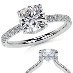 Cushion 4-Prong Hidden Halo Moissanite Engagement Ring