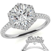 Hexagon Halo Round Brilliant Moissanite Engagement Ring