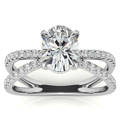 Split Shank Hidden Halo Oval Moissanite Engagement Ring
