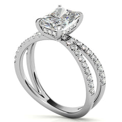 Split Shank Hidden Halo Emerald / Radiant Moissanite Engagement Ring