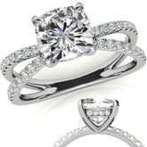 Split Shank Hidden Halo Cushion Moissanite Engagement Ring