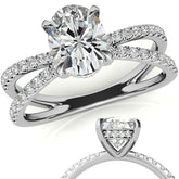 Split Shank Hidden Halo Oval Moissanite Engagement Ring