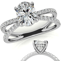 Split Shank Hidden Halo Oval Moissanite Engagement Ring