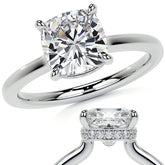 Cushion 4-Prong Hidden Halo Moissanite Engagement Ring
