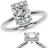 Emerald/Radiant 4-Prong Hidden Halo Moissanite Engagement Ring
