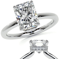 Emerald/Radiant 4-Prong Hidden Halo Moissanite Engagement Ring