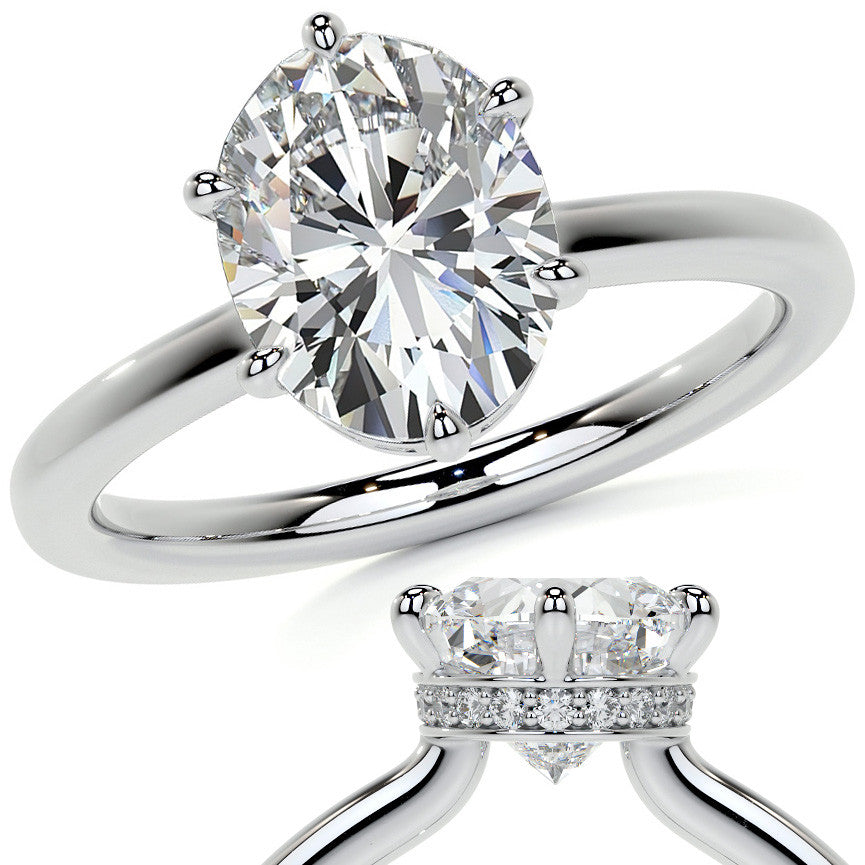Oval 6-Prong Hidden Halo Moissanite Engagement Ring