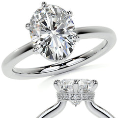 Oval 6-Prong Hidden Halo Moissanite Engagement Ring