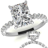 Emerald / Radiant Moissanite and Diamond Collar Engagement Ring