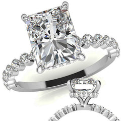 Emerald / Radiant Moissanite and Diamond Collar Engagement Ring