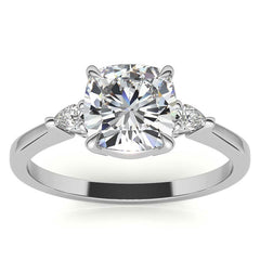 Cushion Moissanite and Diamond Pear 3-Stone Engagement Ring