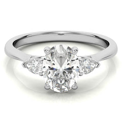 Oval & Pear Moissanite Cathedral 3-Stone Ring