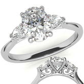 Oval & Pear Moissanite Cathedral 3-Stone Ring