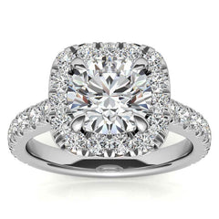 Round Brilliant Moissanite with Cushion Halo Engagement Ring