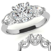 Round and Pear Moissanite 3-Stone Ring