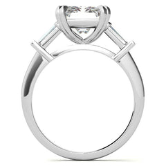 Emerald / Radiant Moissanite Tapered Baguette Double Claw Prong Engagement Ring