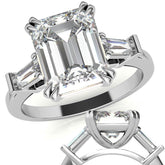 Emerald / Radiant Moissanite Tapered Baguette Double Claw Prong Engagement Ring