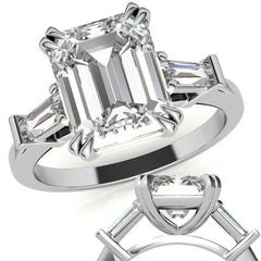 Emerald / Radiant Moissanite Tapered Baguette Double Claw Prong Engagement Ring