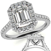 Emerald / Radiant Moissanite Double Halo Engagement Ring