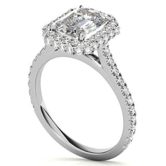 Emerald / Radiant Moissanite Double Halo Engagement Ring