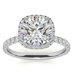 Round Brilliant Moissanite with Cushion Halo Engagement Ring
