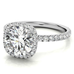 Round Brilliant Moissanite with Cushion Halo Engagement Ring