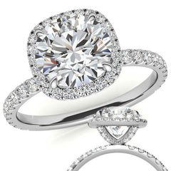 Round Brilliant Moissanite with Cushion Halo Engagement Ring