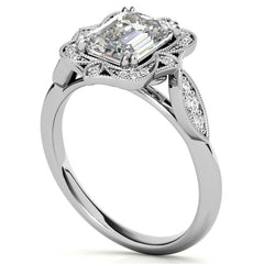 Antique Vintage Style Halo Emerald / Radiant Moissanite Engagement Ring