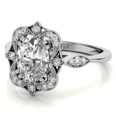 Antique Vintage Style Halo Oval Moissanite Engagement Ring