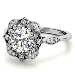 Unique Halo Round Brilliant Moissanite Engagement Ring