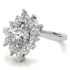 Oval Engagement Ring with Marquise & Round Halo
