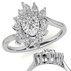 Oval Engagement Ring with Marquise & Round Halo
