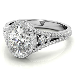 Oval Moissanite Split Shank Halo Engagement Ring