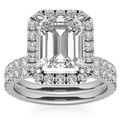 Emerald / Radiant Halo Moissanite Engagement Ring with Hidden Collar