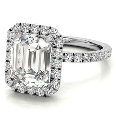 Emerald / Radiant Halo Moissanite Engagement Ring with Hidden Collar