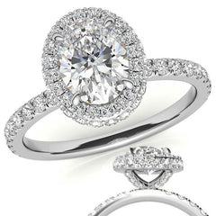 Oval Halo Petite Collar Moissanite Engagement Ring