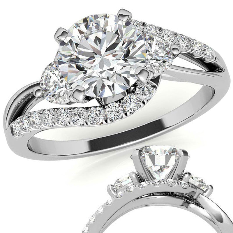 Round Brilliant Moissanite Split Shank Bypass Engagement Ring