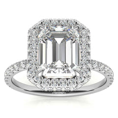 Emerald / Radiant Moissanite Petite Encircled Halo Engagement Ring